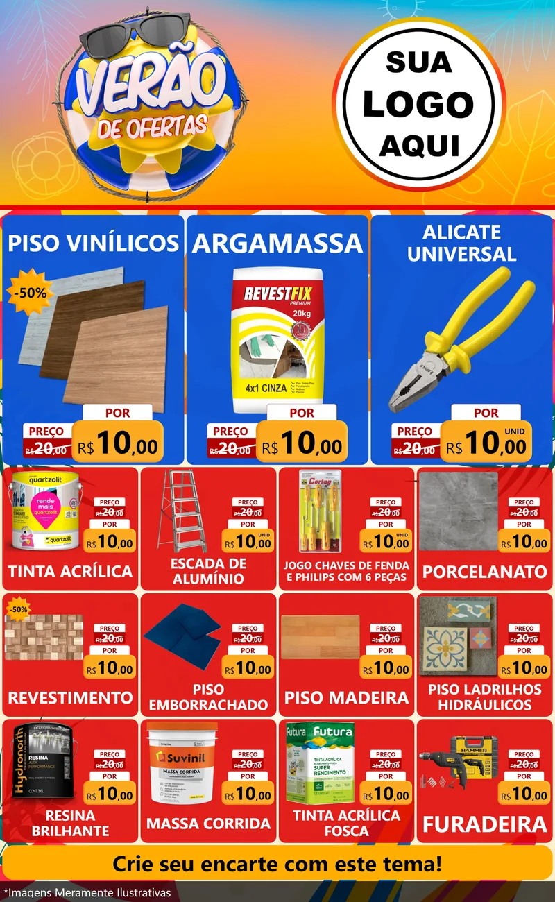 Modelo de Encarte para Encarte Grande com o tema Verão de Ofertas para Material para Construção