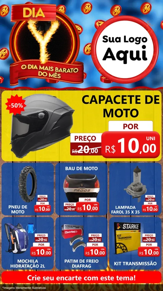 Modelo de Rede Social para Stories com o tema Dia Y - O Dia Mais Barato Do Mês para Moto peças