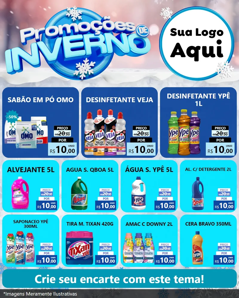 Modelo de Rede Social para Feed Instagram com o tema Promoções de Inverno para Produtos de Limpeza
