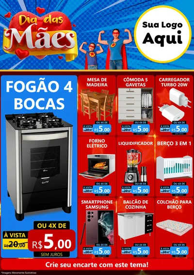 Modelo de Encarte para Encarte A4 Vertical com o tema Dia das Mães para Móveis e Eletro