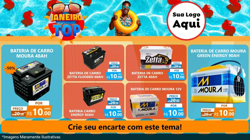 Modelo de TV para TV Horizontal com o tema Janeiro Top para Baterias Elétricas