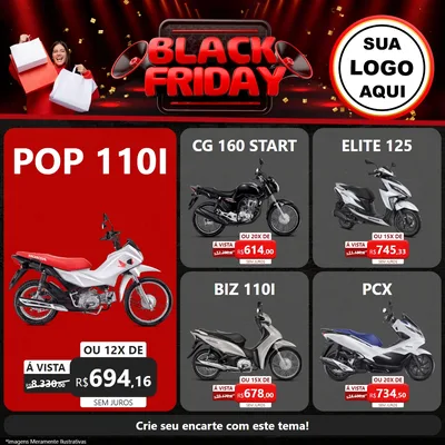 Modelo de Rede Social para Feed Facebook com o tema Black Friday para Concessionaria de Motos