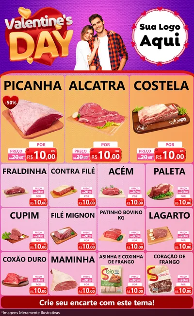 Modelo de Encarte para Encarte Grande com o tema Valentine's Day para Açougue