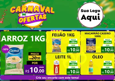Modelo de Encarte para Encarte A4 Horizontal com o tema Carnaval de Ofertas para Supermercado