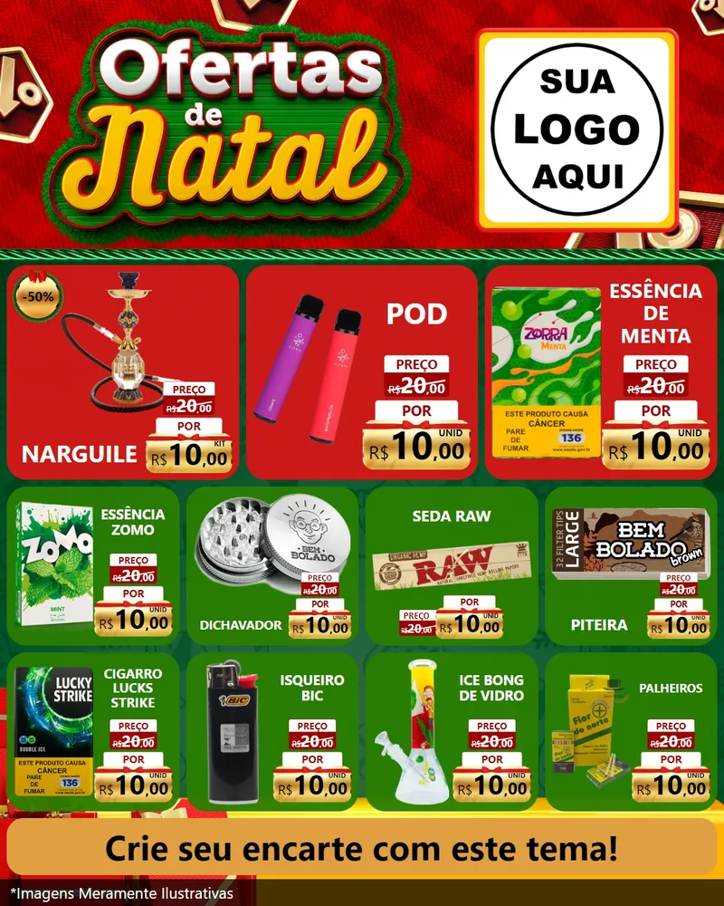 Modelo de Rede Social para Feed Instagram com o tema Ofertas de Natal para Tabacaria