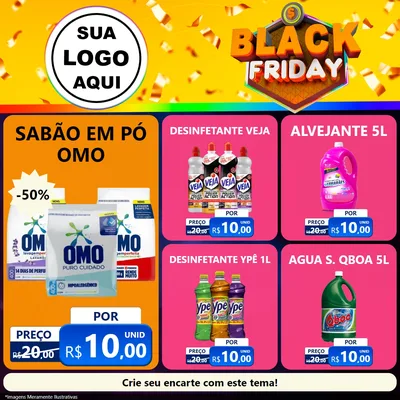 Modelo de Rede Social para Feed Facebook com o tema Black Friday para Produtos de Limpeza