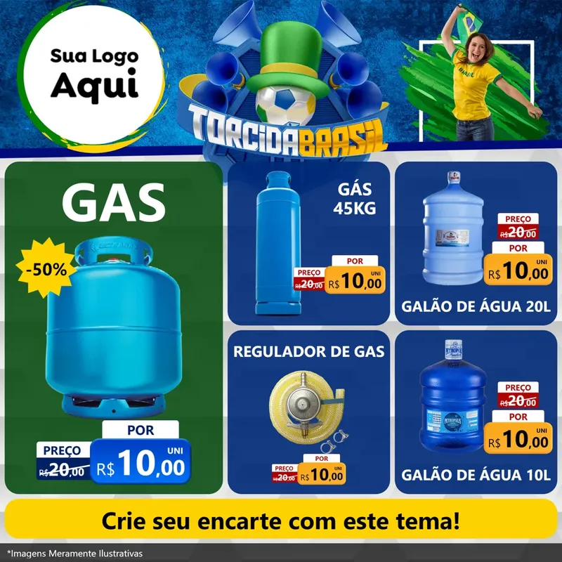 Modelo de Rede Social para Feed Facebook com o tema Torcida Brasil - Copa para Água e gás