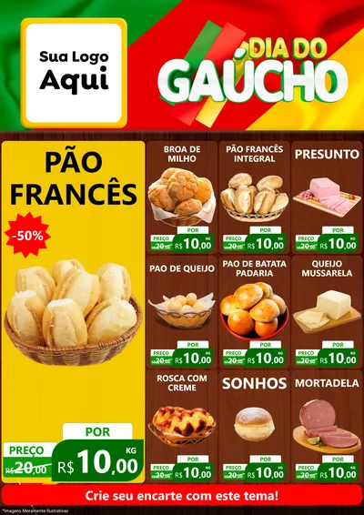 Modelo de Encarte para Encarte A4 Vertical com o tema Dia do Gaúcho para Padaria