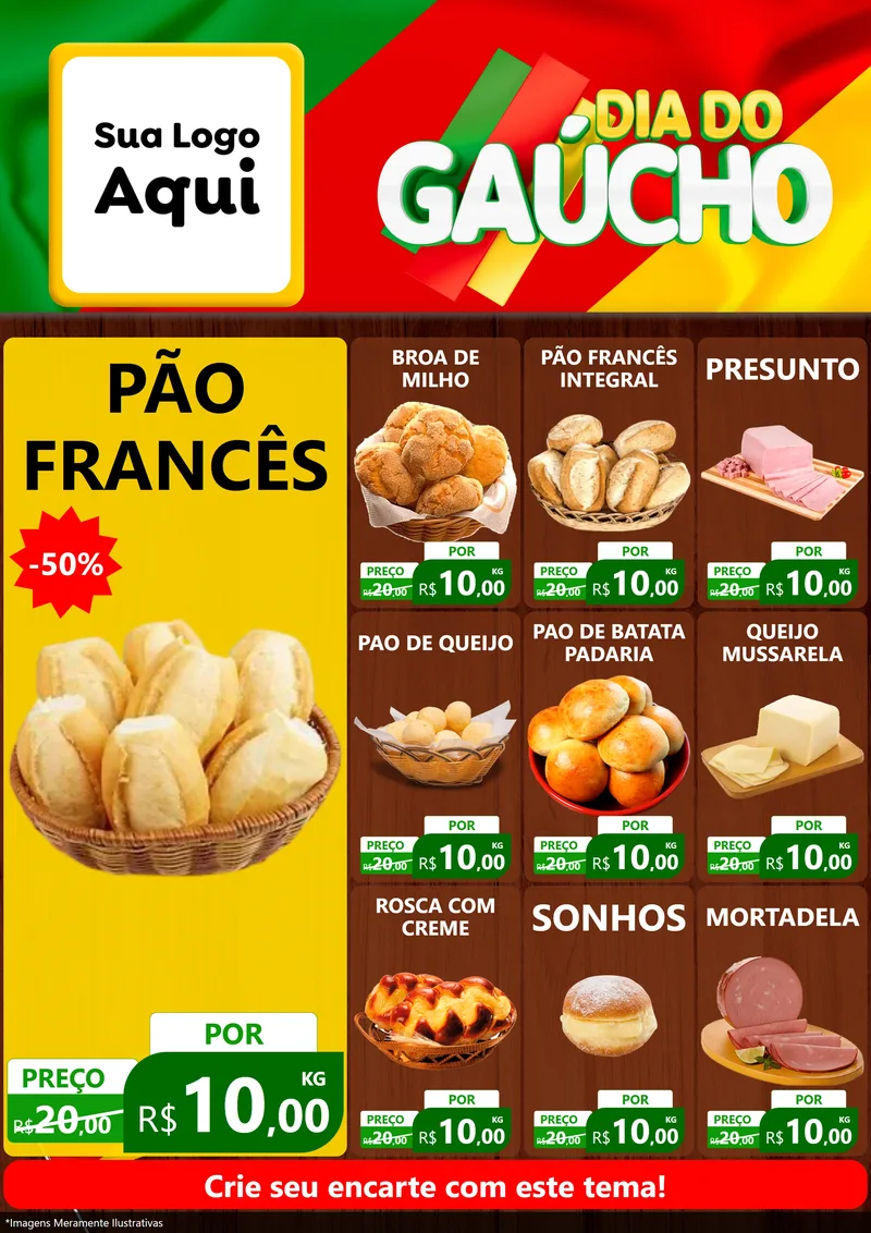 Modelo de Encarte para Encarte A4 Vertical com o tema Dia do Gaúcho para Padaria