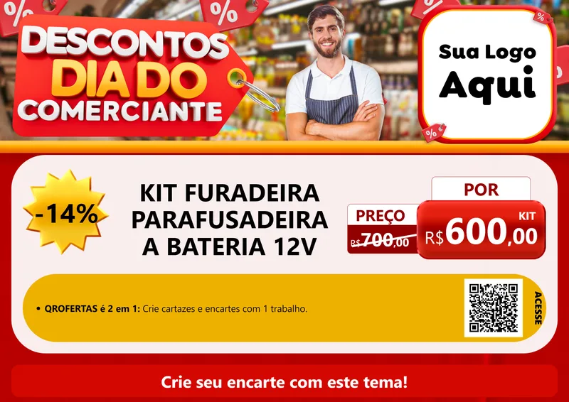 Modelo de Cartaz para Cartaz A4 Horizontal com o tema Descontos Dia do Comerciante para Maquinas e Ferramentas