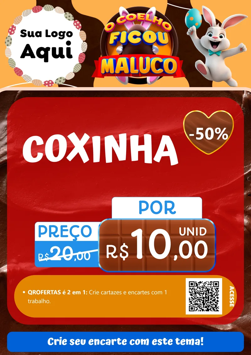 Modelo de Cartaz para Cartaz A4 Vertical com o tema O Coelho Ficou Maluco - Páscoa para Salgadaria