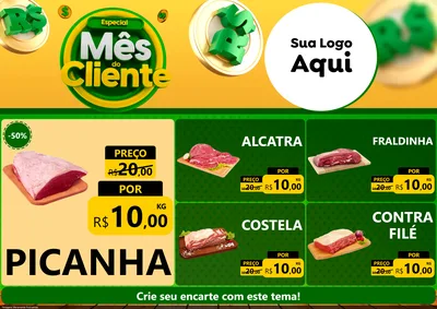 Modelo de Encarte para Encarte A4 Horizontal com o tema Especial Mês do Cliente para Açougue