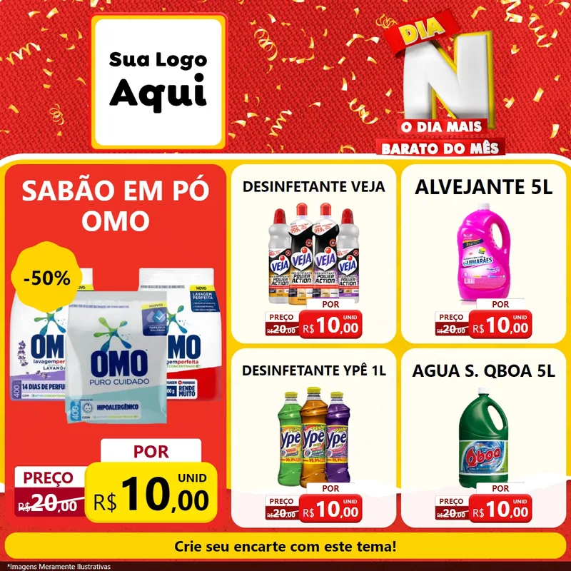 Modelo de Rede Social para Feed Facebook com o tema Dia N o Dia Mais Barato do Mês para Produtos de Limpeza