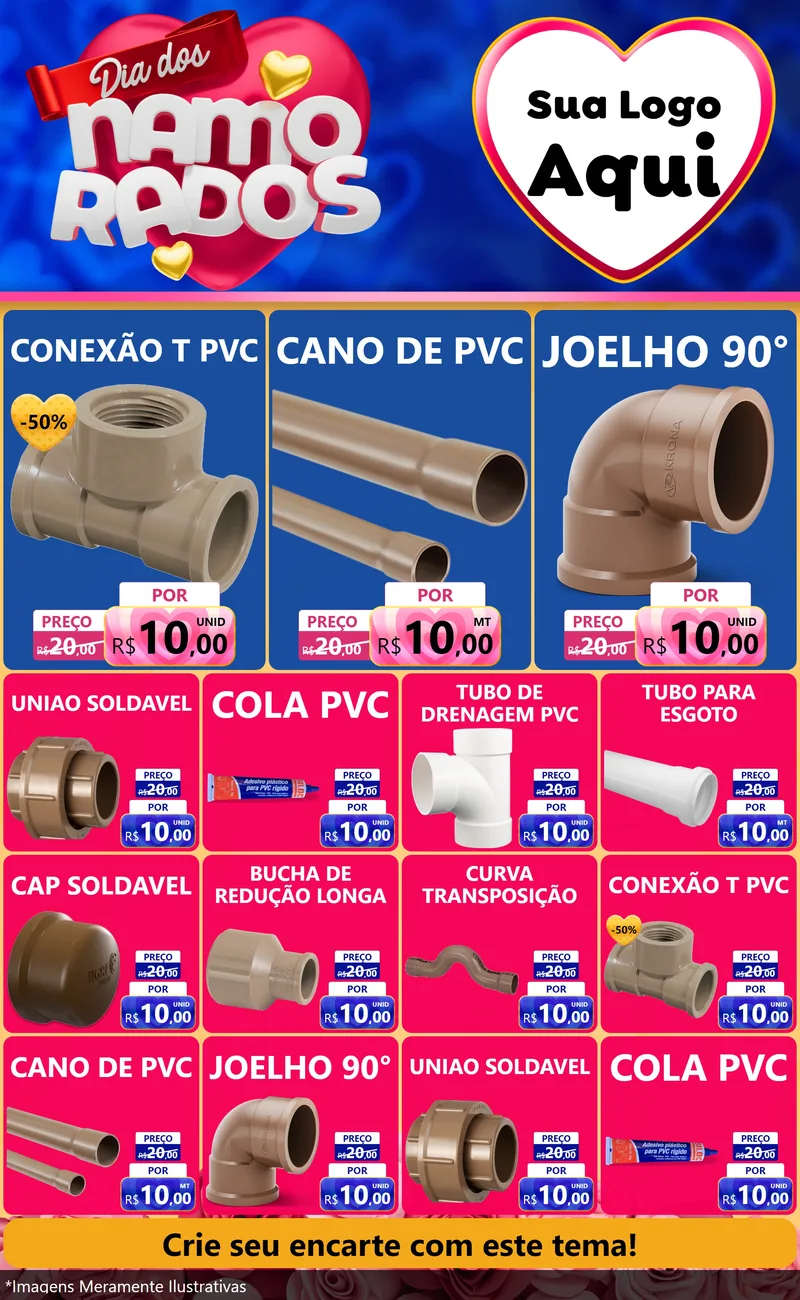 Modelo de Encarte para Encarte Grande com o tema Dia dos namorados para Tubos e conexões