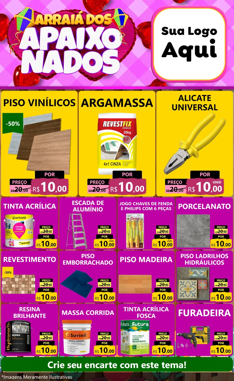 Modelo de Encarte para Encarte Grande com o tema Arraiá dos Apaixonados para Material para Construção