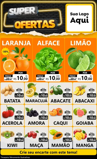 Modelo de Encarte para Encarte Grande com o tema Super Ofertas para Hortifrúti