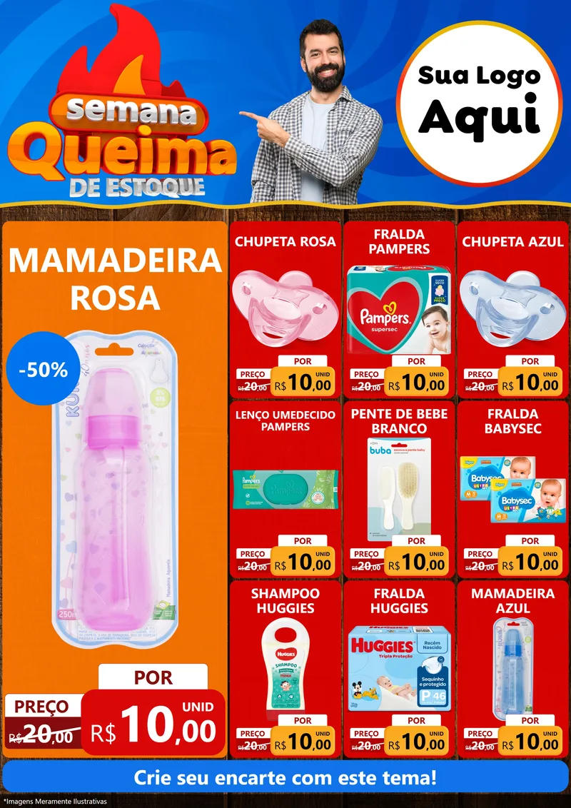Modelo de Encarte para Encarte A4 Vertical com o tema Semana Queima de Estoque para Bebês