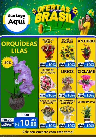 Modelo de Encarte para Encarte A4 Vertical com o tema Ofertas Semana do Brasil para Floricultura e jardim