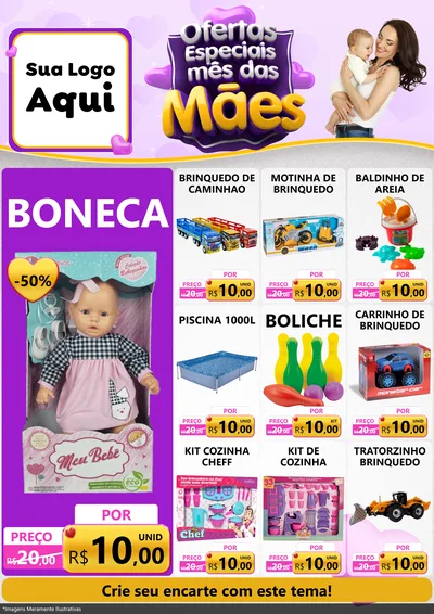 Modelo de Encarte para Encarte A4 Vertical com o tema Ofertas Especiais - Mês das Mães para Brinquedos