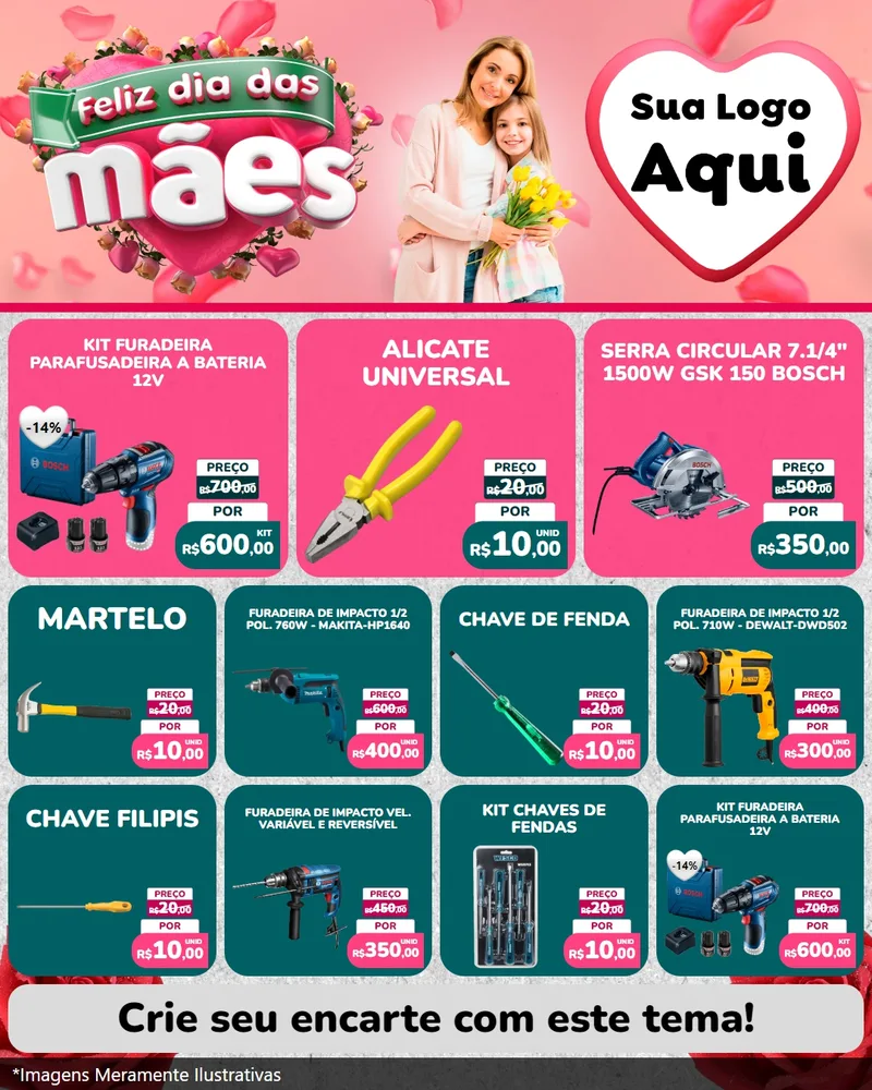Modelo de Rede Social para Feed Instagram com o tema Feliz Dia das Mães para Maquinas e Ferramentas