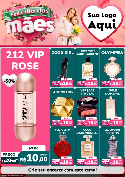 Modelo de Encarte para Encarte A4 Vertical com o tema Feliz Dia das Mães para Perfumes