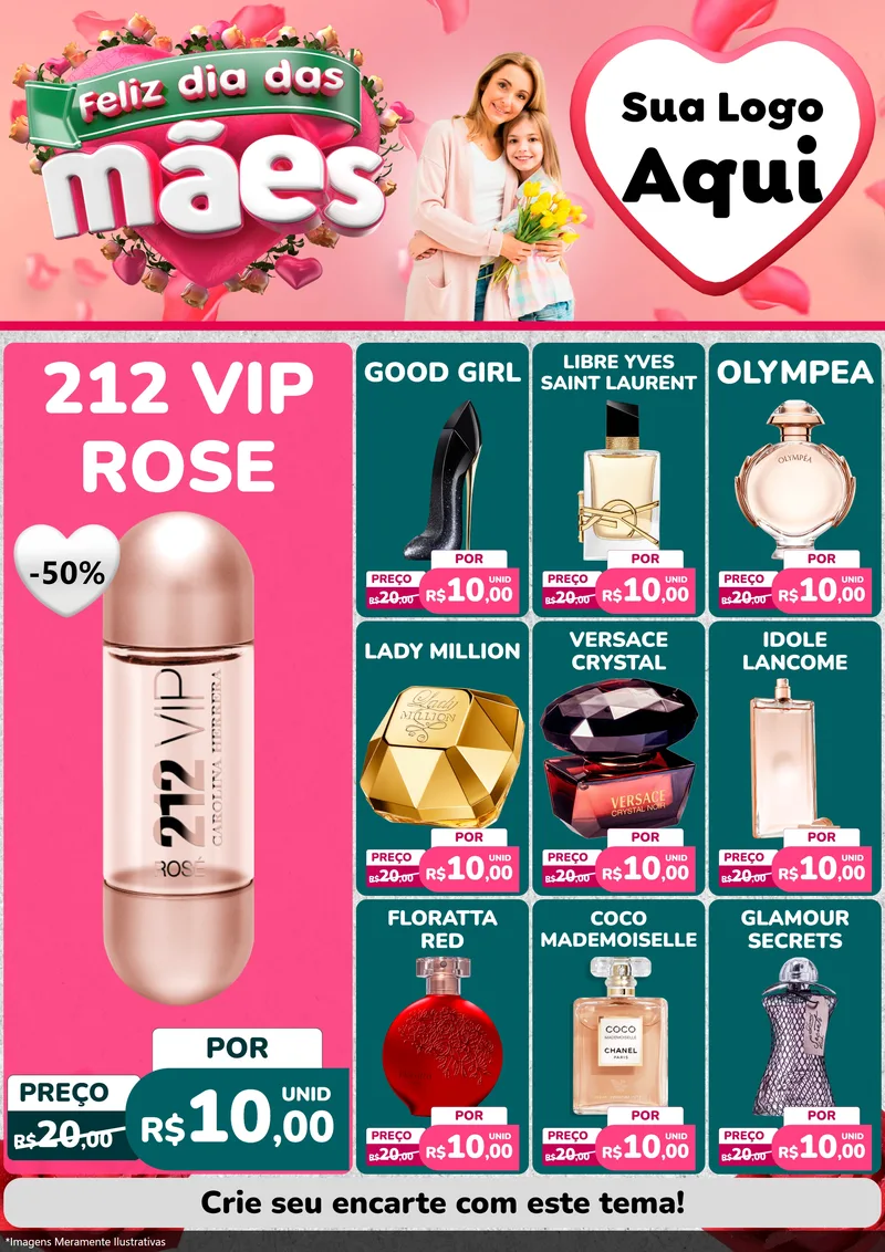 Modelo de Encarte para Encarte A4 Vertical com o tema Feliz Dia das Mães para Perfumes