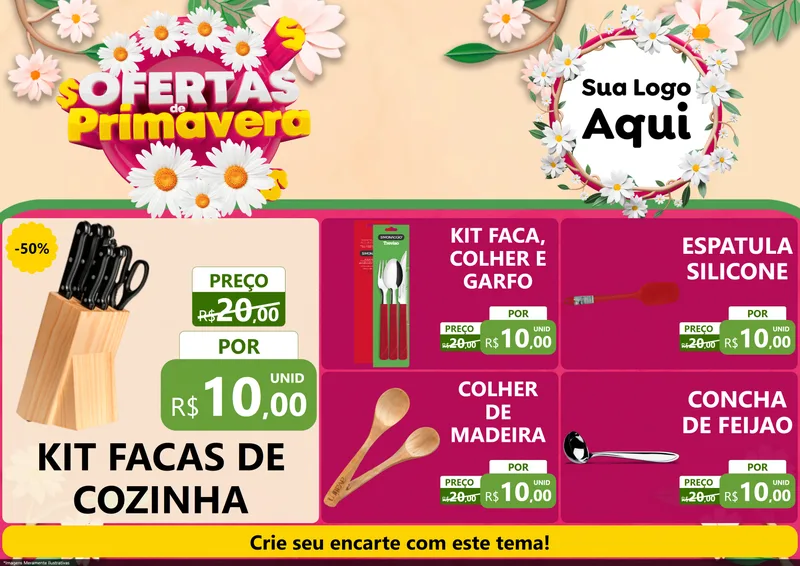 Modelo de Encarte para Encarte A4 Horizontal com o tema Ofertas de Primavera para Utilidades Domésticas