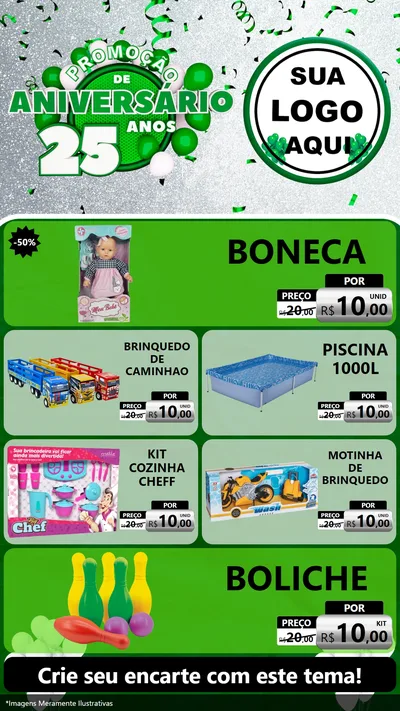 Modelo de TV para TV Vertical com o tema Promoção de Aniversário - 25 Anos para Brinquedos