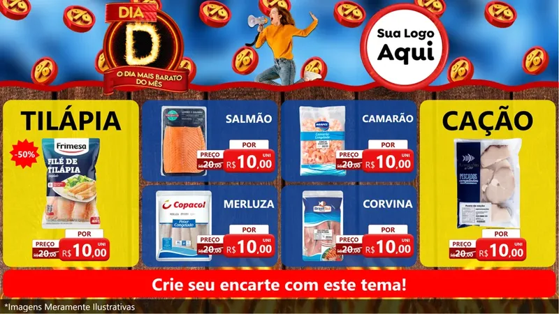 Modelo de TV para TV Horizontal com o tema Dia D - O Dia Mais Barato Do Mês para Peixaria