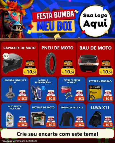 Modelo de Rede Social para Feed Instagram com o tema Festa Bumba meu Boi para Moto peças
