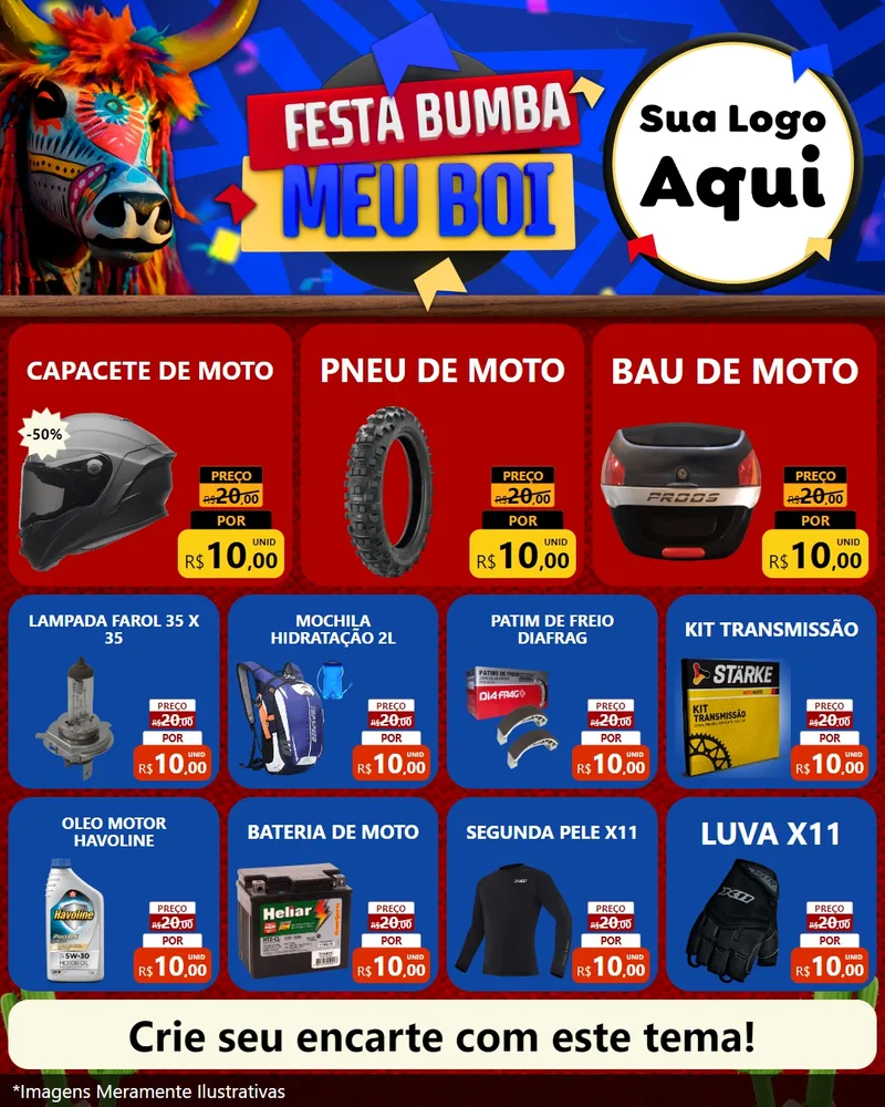 Modelo de Rede Social para Feed Instagram com o tema Festa Bumba meu Boi para Moto peças