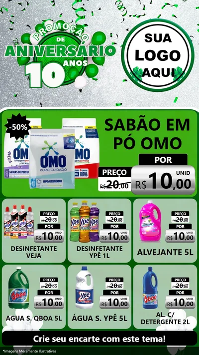 Modelo de Rede Social para Stories com o tema Promoção de Aniversário - 10 Anos para Produtos de Limpeza
