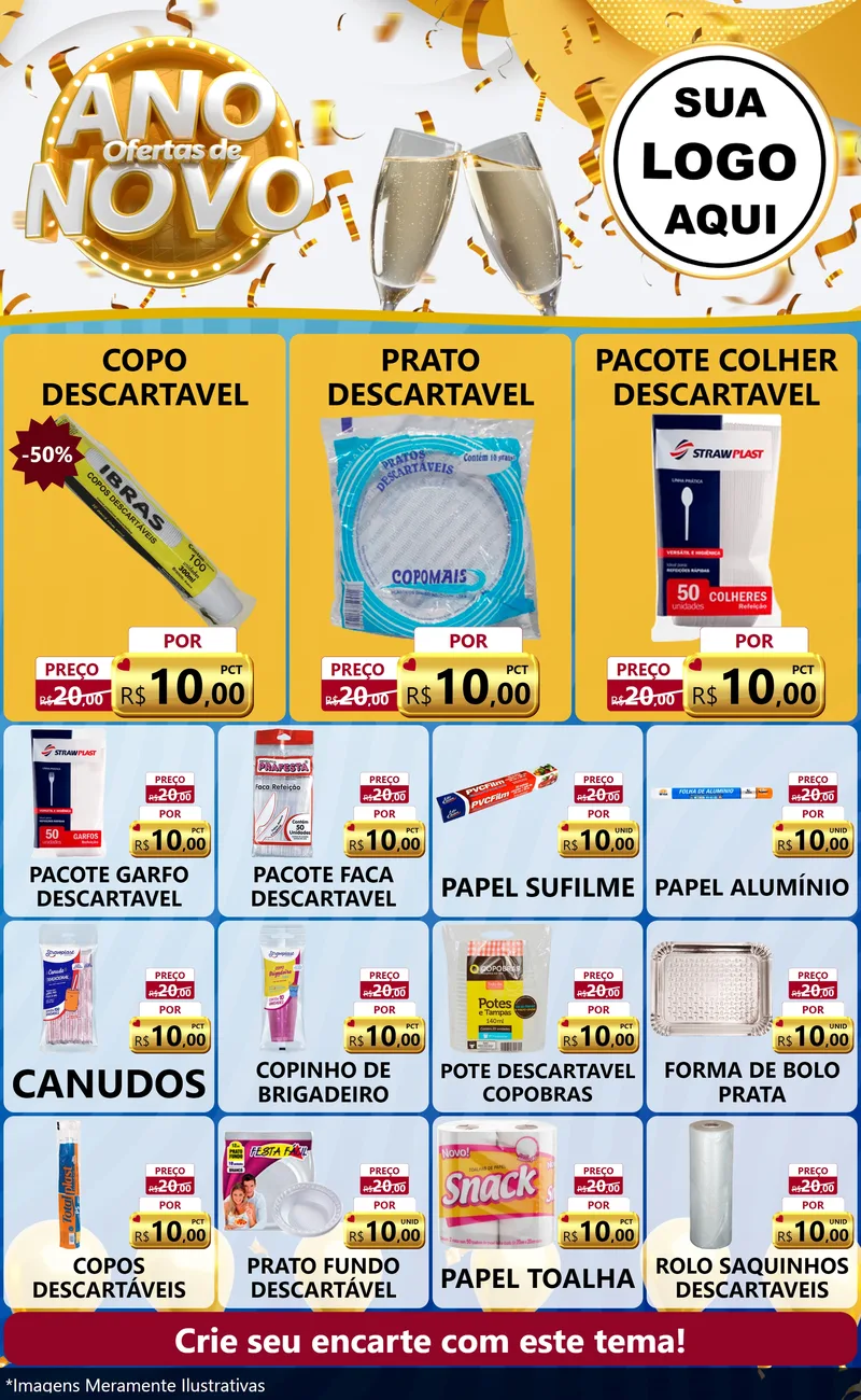 Modelo de Encarte para Encarte Grande com o tema Ofertas de Ano Novo para Embalagens