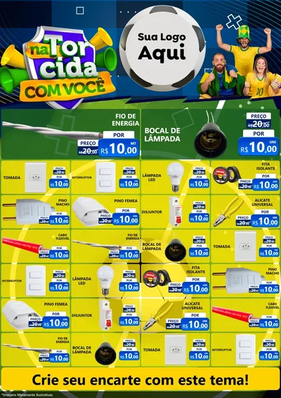 Modelo de Encarte para Encarte A4 Vertical com o tema Na Torcida Com Você - Copa para Materiais Elétricos