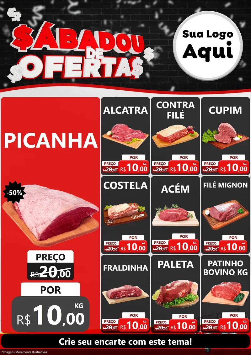Modelo de Encarte para Encarte A4 Vertical com o tema Sabadou de Ofertas para Açougue