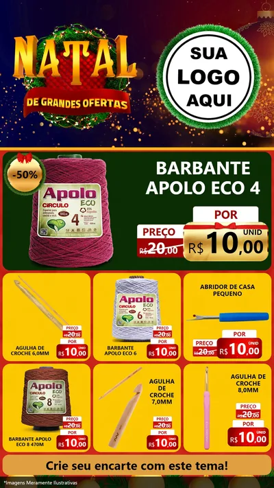 Modelo de Rede Social para Stories com o tema Natal de Grandes Ofertas para Armarinho e Aviamentos
