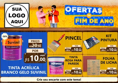 Modelo de Encarte para Encarte A4 Horizontal com o tema Ofertas de Fim de Ano para Tintas e Ferramentas