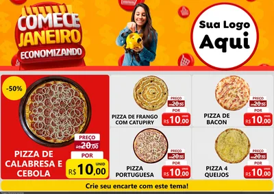 Modelo de Encarte para Encarte A4 Horizontal com o tema Comece Janeiro Economizando para Pizzaria