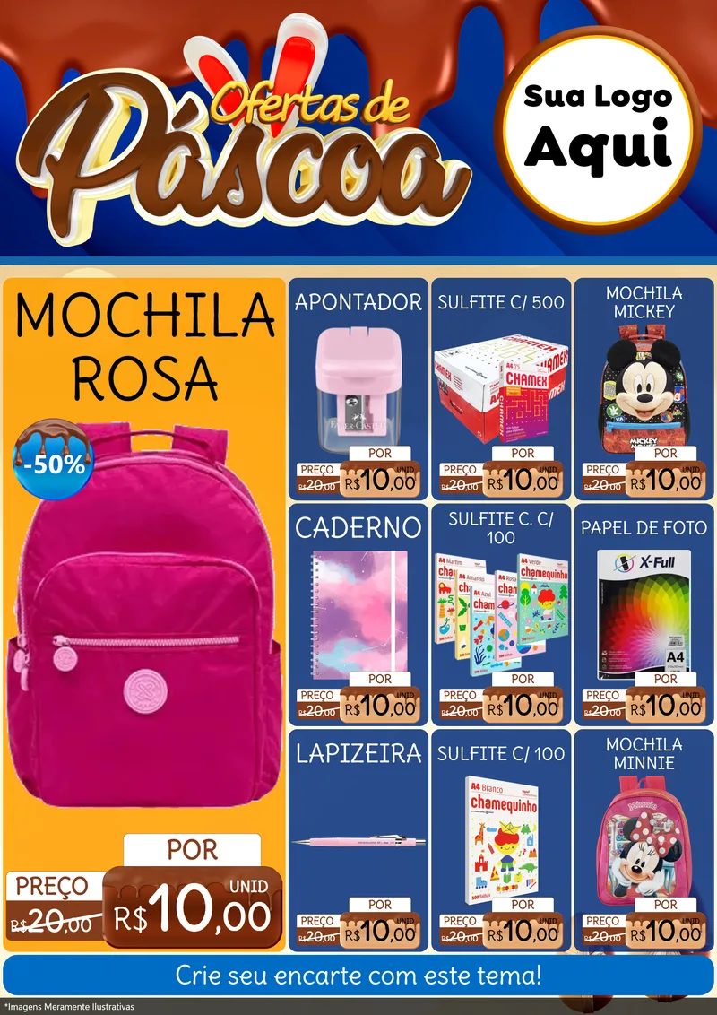 Modelo de Encarte para Encarte A4 Vertical com o tema Ofertas de Páscoa para Papelaria