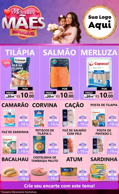 Modelo de Encarte para Encarte Grande com o tema Mês das Mães Imperdível para Peixaria