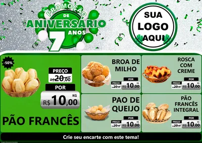 Modelo de Encarte para Encarte A4 Horizontal com o tema Promoção de Aniversário - 7 Anos para Padaria