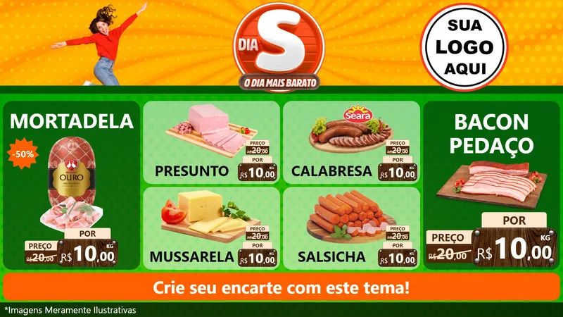 Modelo de TV para TV Horizontal com o tema Dia S - O Dia Mais Barato para Frios e Laticínios