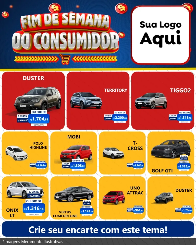 Modelo de Rede Social para Feed Instagram com o tema Fim de Semana do Consumidor para Concessionaria de Carros