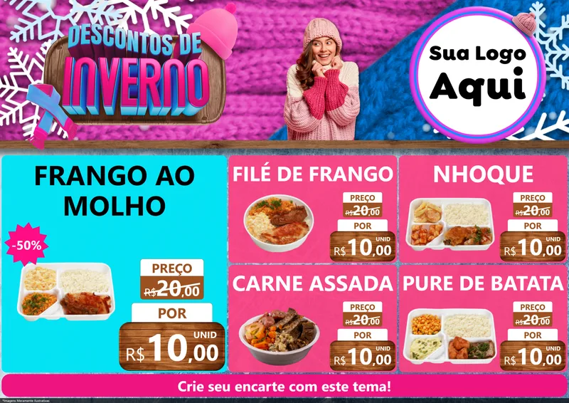 Modelo de Encarte para Encarte A4 Horizontal com o tema Descontos de Inverno para Restaurante