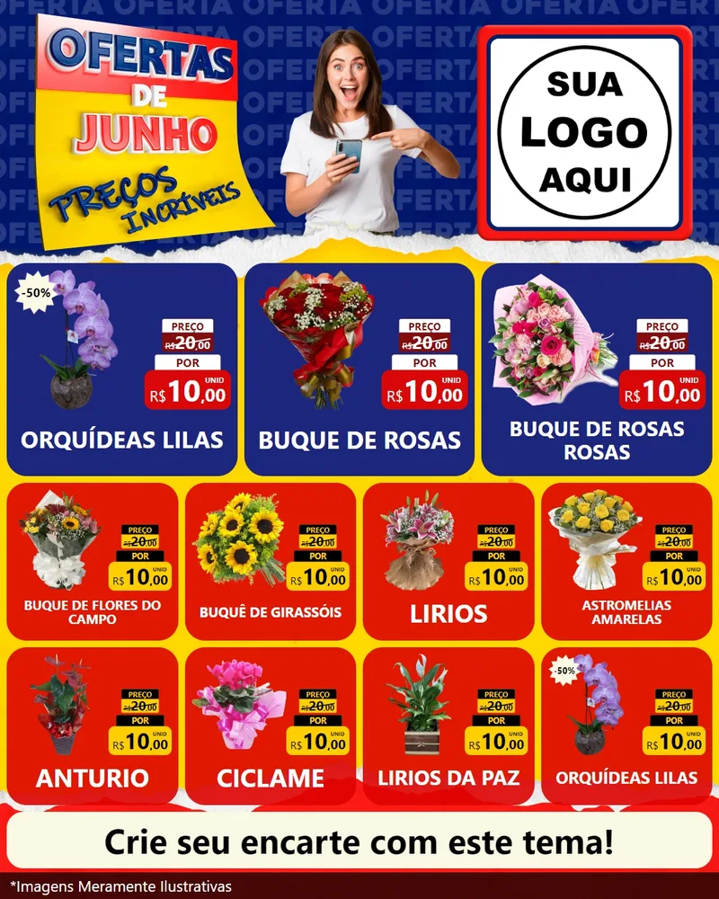 Modelo de Rede Social para Feed Instagram com o tema Ofertas de Junho - Preços Incríveis para Floricultura e jardim