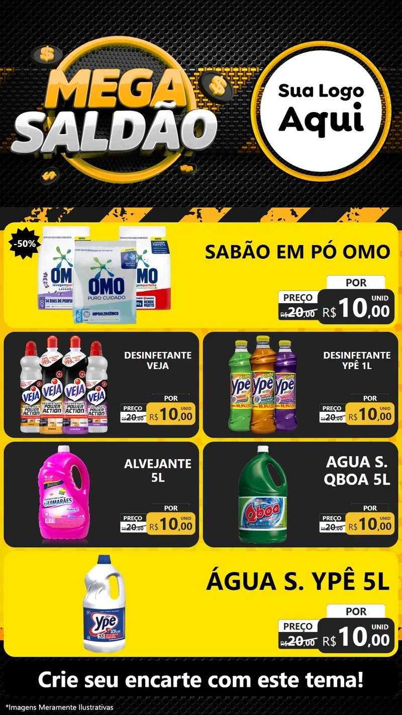 Modelo de TV para TV Vertical com o tema Mega Saldão para Produtos de Limpeza