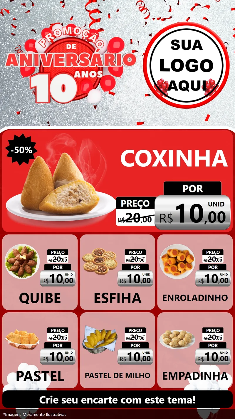 Modelo de Rede Social para Stories com o tema Promoção de Aniversário - 10 Anos para Salgadaria