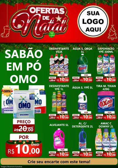 Modelo de Encarte para Encarte A4 Vertical com o tema Ofertas de Natal para Produtos de Limpeza