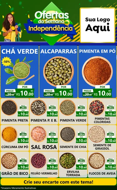 Modelo de Encarte para Encarte Grande com o tema Ofertas da Semana da Independência para Produtos Naturais