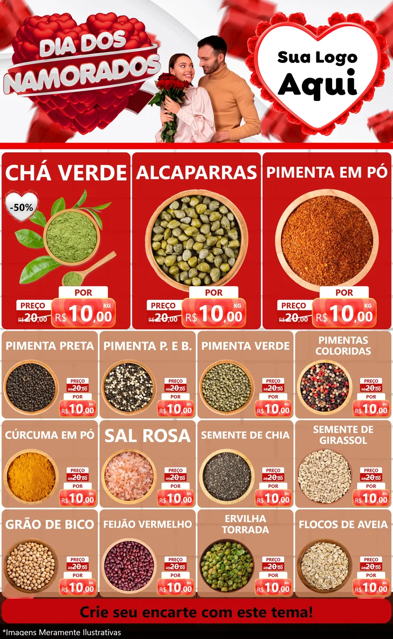 Modelo de Encarte para Encarte Grande com o tema Dia dos Namorados para Produtos Naturais